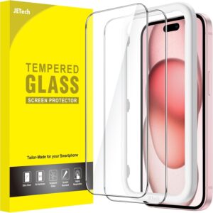 JETech Pellicola Protettiva per iPhone 15 6,1 Pollici, Senza Bolle, Vetro Temperato Film con Strumento di Installazione Facile, Compatibile con Cover, HD Chiaro, Pacco da 2