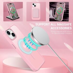 GaoBao Cover Magnetica per iPhone 15, [Compatibile con MagSafe] Custodia Traslucida Opaca Protettiva Sottile Antiurto Retro Resistente Anti-Scivolo Case per iPhone 15 6,1″, Rosa