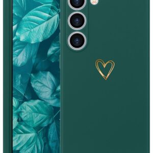 Wirvyuer Custodia Compatibile con Samsung Galaxy S23 5G Cover Ragazze Oro Amore Cuore Custodia protezione fotocamera Morbido Silicone Cover Gold Love Case per Samsung S23 5G Verde Scuro