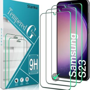 Slanku 3 Pezzi Vetro Temperato per Samsung Galaxy S23 Pellicola Protettiva, Supporta Sensore di Impronte Digitali, Durezza 9H, HD Chiaro, Anti Graffio, Senza Bolle, Ultra Resistente