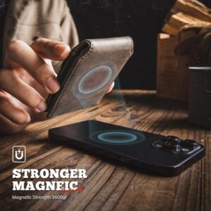 DUGRAFT Portafoglio magnetico, compatibile con MagSafe iPhone Card Holder Wallet con supporto regolabile, per iPhone 15/14/13/12, finestra ID aperta, blocco RFID, 3 slot per schede, pelle, Cachi
