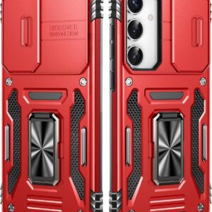 Cover per Galaxy S23 Plus con Supporto,[Anello Magnetico Cavalletto][Copertura Fotocamera Scorrevole] Caso di Protezione delle lenti Militare per Samsung S23 Plus, 6,6″,Rosso