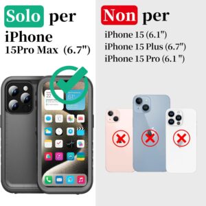 Cozycase Cover per iPhone 15 Pro Max Impermeabile Antiurto – Custodia Subacquea Waterproof Antipolvere 360 Gradi Completa Militare 15 promax Case Resistente con Protezione Fotocamera/Schermo Nero