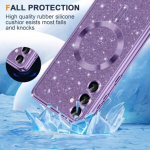 Kokio Magnetica per Samsung Galaxy S23 FE 5G Cover Glitter,Con 2* Vetro Temperato e 1* Cordini,Compatibile con MagSafe,Glitterata Custodia per Womem Girl,Con Protezione dell Obiettivo Fotocamera,Lilla
