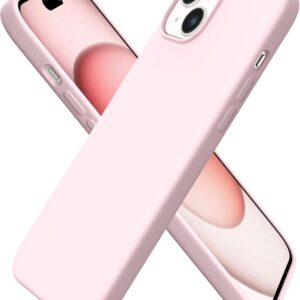 ORNARTO Cover per iPhone 15 plus Silicone 6.7 Pollici, Custodia Compatibile con iPhone 15 plus Cover, Morbido Silicone Liquido plustezione, in Gomma Gel Morbida con Fodera in Microfibra-Rosa Creta