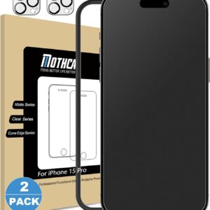 Mothca 2 Pieces Pellicola Opaca per iPhone 15 Pro, Vetro Temperato Opaco HD, Durezza 9H Film Protettiva Anti-Impronte e Antiriflesso, Facile Installare -6,1″