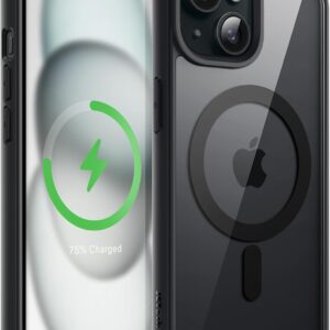 JETech Cover Magnetica per iPhone 15 Plus 6,7 Pollici Compatibile con MagSafe, Cellulare Paraurti Custodia, Solida Colore Opaco TPU Telaio, Anti-Graffio Retro Trasparente (Nero)