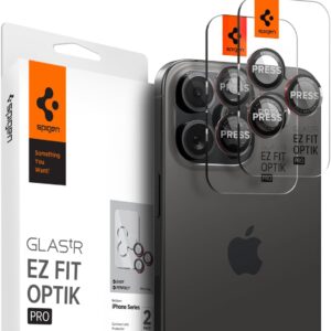 Spigen Glas.tR EZ Fit Optik Pro Protezione Fotocamera compatibile con iPhone 16 Pro/Pro Max, 15 Pro/Pro Max, 14 Pro/Pro Max, 2 Pezzi, L-Series Edition, Anello Individuale, Durezza 9H Pellicola