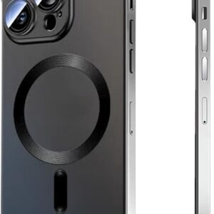 FAOMSEBS Senza Bordo Magnetico per Cover iPhone 15 Pro, Compatibile con MagSafe [Protettore per Lenti Fotocamera] (Sensazione di Metallo Nudo) Custodia Magnetico Sottile per iPhone 15 Pro 6.1”, Nero