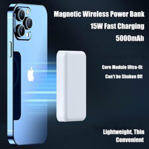 Power Bank Magnetico PD15W 5000mAh Caricabatterie Portatile Wireless, con Cavo USB C, Power Bank Wireless, Compatibile con Apple iPhone 16 15 14 13 12/ Pro Max/Pro/Plus, Ricarica Magnetica
