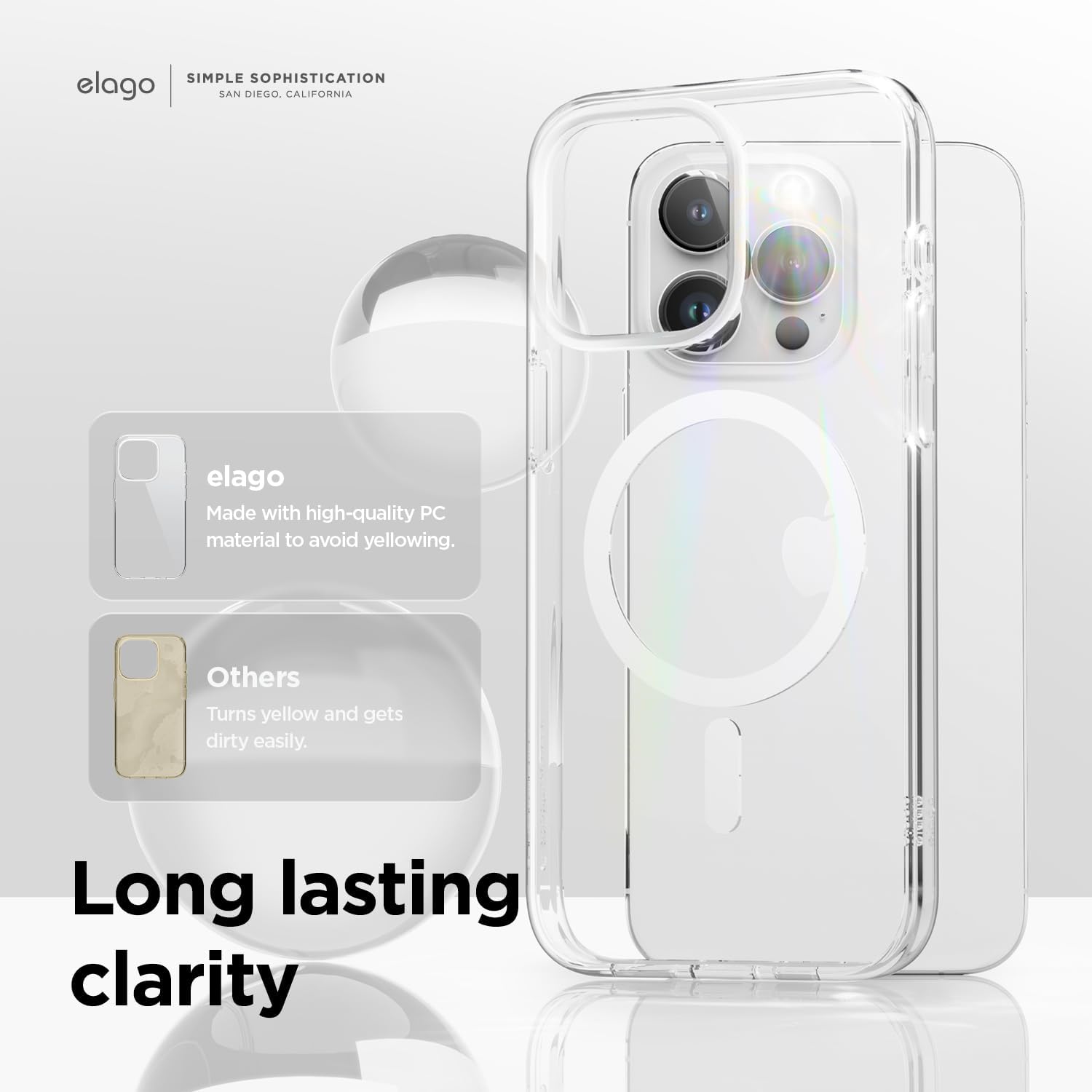 elago Cover Magnetica Trasparente Ibrida Custodia Compatibile con iPhone 15 Pro Max Case, Compatibile con MagSafe, PC+TPU, Protezione Cadute Grado Militare USA, Ingiallimento Ridotto - immagine 4