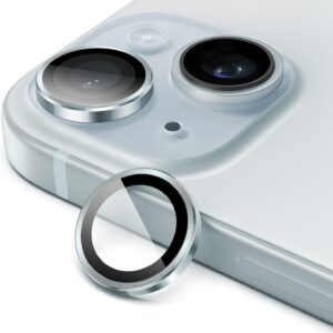 JETech Pellicola Fotocamera per iPhone 15 6,1 Pollici e iPhone 15 Plus 6,7 Pollici, 9H Vetro Temperato Copri Anello Individuale in Metallo, HD Chiaro, 1 Set (Blu)