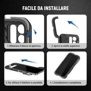 NEEWER 15 Pro Max Cage Rig Video, Adattatore per Filtro a Scatto 67mm, Backplane per Obiettivo Filettato da 17mm ecct, Custodia in Alluminio per iPhone Stabilizzatore per Registrazione Video, PA024