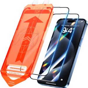UniqueMe Pellicola Protettiva per iPhone 15 Pro Max, 2 Pezzi per iPhone 15 Pro Max Pellicola Vetro Temperato, Auto Guarigione, Rimozione Automatica Della Polvere, Installazione Facile e Veloce
