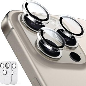 ESR Pellicola Fotocamera Compatibile con iPhone 15 Pro/iPhone 15 Pro Max, 9H Vetro Temperato Protezione Lente sottile antigraffi, Bordi in alluminio,2 Set, Trasparente