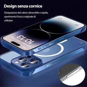 FAOMSEBS Magnetica Senza Bordo Cover per iPhone 15 Pro per MagSafe [Magnetico Potente] (Sensazione di Metallo Nudo) Custodia Slim Opaca Traslucido Antishock per iPhone 15 Pro Cover Magnetica, Blu