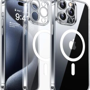 CANSHN Cover Magnetica per iPhone 15 Pro Max, Compatibile con MagSafe, [Protezione Completa Della Fotocamera], Custodia Protettiva Antiurto per Telefono 6,7 Pollici- Trasparente
