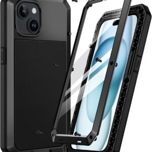 Focusor Cover per iPhone 15 Antiurto, Custodia Resistente Rugged Indistruttibi Antigraffio Full Body con 360 Gradi Militare Protezione dello Schermo Anticaduta Case per iPhone 15 (6.1″) – Nero