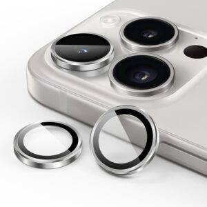 JETech Pellicola Fotocamera per iPhone 15 Pro 6,1 Pollici e iPhone 15 Pro Max 6,7 Pollici, 9H Vetro Temperato Copri Anello Individuale in Metallo, HD Chiaro, 1 Set (Bianco)