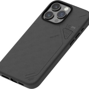 Aulumu A15 Pelle Vegan per iPhone 15 Pro Max Cover Magnetica [Finestra di Raffreddamento Unica] – Compatibile con Magsafe [Metallo Individual Pulsanti] Antiurto Anti-Graffio Custodia, Nero