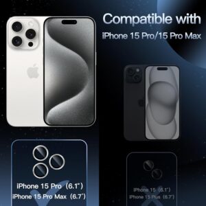 JETech Pellicola Fotocamera per iPhone 15 Pro 6,1 Pollici e iPhone 15 Pro Max 6,7 Pollici, 9H Vetro Temperato Copri Anello Individuale in Metallo, HD Chiaro, 1 Set (Bianco)