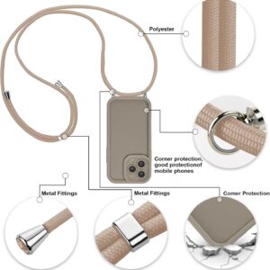 Coalbooliy Cover per iPhone 15 Pro Max 6,7″ con Cordino per Cellulare, Custodia Silicone con Regolabile Collana Sottile Morbida Case Protezione della fotocamera Antiurto con Necklace, Cachi