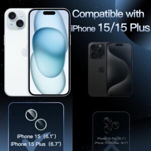 JETech Pellicola Fotocamera per iPhone 15 6,1 Pollici e iPhone 15 Plus 6,7 Pollici, 9H Vetro Temperato Copri Anello Individuale in Metallo, HD Chiaro, 1 Set (Blu)