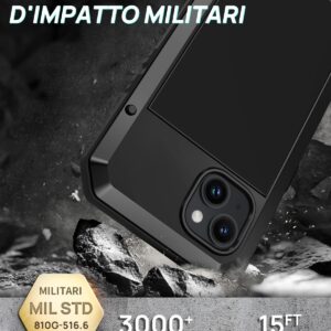Focusor Cover per iPhone 15 Antiurto, Custodia Resistente Rugged Indistruttibi Antigraffio Full Body con 360 Gradi Militare Protezione dello Schermo Anticaduta Case per iPhone 15 (6.1″) – Nero