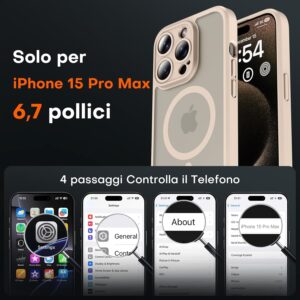 TOCOL Cover Magnetica per iPhone 15 Pro Max 6,7 Pollic, Compatibile con MagSafe, Protezione Fotocamera Integrata, Custodia Antiurto Traslucida Opaca, Titanio Sabbia