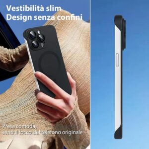 FAOMSEBS Senza Bordo Magnetico per Cover iPhone 15 Pro, Compatibile con MagSafe [Protettore per Lenti Fotocamera] (Sensazione di Metallo Nudo) Custodia Magnetico Sottile per iPhone 15 Pro 6.1”, Nero