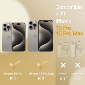 JETech Lente Fotocamera Protettiva per iPhone 15 Pro 6,1 Pollici e iPhone 15 Pro Max 6,7 Pollici, Bling Glitter Individuale Vetro Temperato Anello di Metallo Cover, 1 Set (Titanio Naturale)