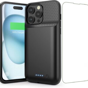Feob Cover Batteria per iPhone 15 Pro Max (6,7″), 8600mAh 15W Cover Ricaricabile Battery Case Custodia Batteria Cover Caricabatterie Cover Power Bank per iPhone 15 Pro Max (6,7″) Charger Case-Nero