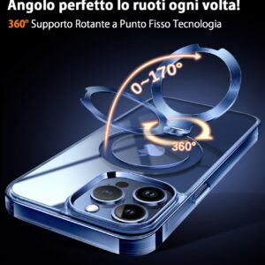 HaloArt 360° Girevole Supporto Magnetica Cover per iPhone 15 Pro Max [Stabile CD Anello Supporto per MagSafe] [N.1 Potenza Magnetica & Protezione Militare] Custodia Protettiva Antiurto Sottile, Blu