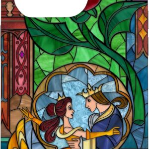 Custodia per iPhone 15 Pro Disney La Bella e la Bestia – Vetro colorato Belle e Principe