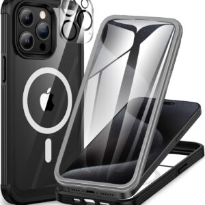 CENHUFO Cover Magnetica iPhone 15 Pro Max, [Compatibile con Magsafe] Integrata [9H HD] Vetro Temperato Schermo e Protezione Fotocamera, Custodia Antiurto 360 Gradi Rugged Doppia Faccia Case – Nero