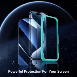 ESR Pellicola Vetro per iPhone 15 Pro, Vetro temperato con supporto di installazione, Durezza 9H, Protezione militare, Chiarezza HD, Resistente ai graffi, 3 Pezzi