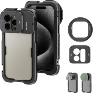 NEEWER 15 Pro Max Cage Rig Video, Adattatore per Filtro a Scatto 67mm, Backplane per Obiettivo Filettato da 17mm ecct, Custodia in Alluminio per iPhone Stabilizzatore per Registrazione Video, PA024
