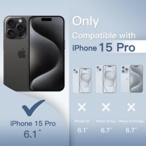 JETech Cover Ultra Sottile per iPhone 15 Pro 6,1 Pollici, Lente Fotocamera Cover, Leggera Opaca Finitura Custodia Rigida in PP, Supporta la Ricarica Wireless (Titanio Nero)