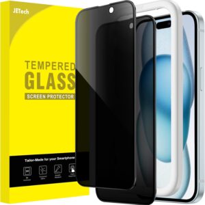 JETech Pellicola Protettiva per la Privacy a Protezione Totale per iPhone 15 Plus 6,7 Pollici, Bordo Nero Vetro Temperato Anti-Spy con Strumento di Installazione Facile, Pacco da 2