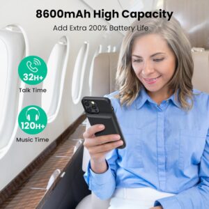 Feob Cover Batteria per iPhone 15 Pro Max (6,7″), 8600mAh 15W Cover Ricaricabile Battery Case Custodia Batteria Cover Caricabatterie Cover Power Bank per iPhone 15 Pro Max (6,7″) Charger Case-Nero