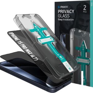 Deppa Privacy Pellicola Protettiva per iPhone 15 Pro Max (6,7″) – Vetro Temperato Anti-Spia a Copertura Totale con Strumento di Installazione Facile, Schermo Ultra Resistente, 2 Pezzi