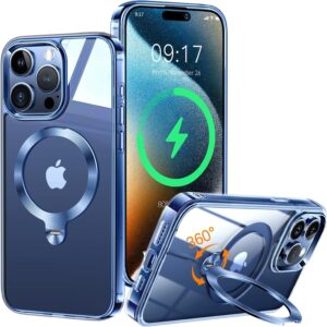 HaloArt 360° Girevole Supporto Magnetica Cover per iPhone 15 Pro Max [Stabile CD Anello Supporto per MagSafe] [N.1 Potenza Magnetica & Protezione Militare] Custodia Protettiva Antiurto Sottile, Blu