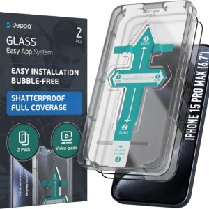 Deppa [2 Pezzi Pellicola Vetro Temperato per iPhone 15 Pro Max (6.7) [a Copertura Totale] con Kit per Installazione Facile– Vetrino, Protezione, Schermo