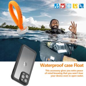 inkolelo Custodia Impermeabile per iPhone 15 Pro IP68 Certificato Waterproof Caso Cover Full Protezione Antiurto Subacquea Custodie con [Cinturino Galleggiante] (nero opaco/arancione)