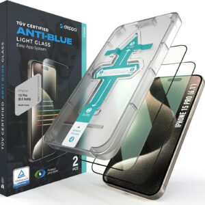 Deppa | 2 Pezzi | Pellicola Anti-Luce Blu Certificata per iPhone 15 Pro (6.1′) | Vetro Temperato Ultra Resistente [Copertura Totale, Senza Bolle] | Installazione Facile