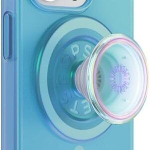 PopSockets Custodia per iPhone 15 Pro con impugnatura rotonda compatibile con MagSafe, custodia per iPhone 15 Pro, compatibile con ricarica wireless, blu opalescente