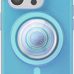 PopSockets Custodia per iPhone 15 Pro con impugnatura rotonda compatibile con MagSafe, custodia per iPhone 15 Pro, compatibile con ricarica wireless, blu opalescente