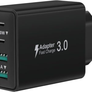 Caricatore USB C, 40W 4-Porte Rapido Presa USB Multiplo Alimentatore Carica per iPhone 16 15 14 13 12 11 Pro Max Plus,Samsung, iPad, Fast Charger USBC Caricabatterie Spina Power Adattatore