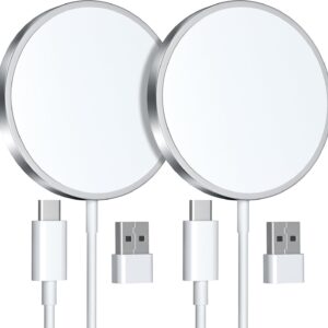2 Pezzi Caricatore Wireless per iPhone, 15W Caricabatterie Mag Safe con Ricarica Rapida, Portatile Senza Fili Magnetico Charger compatibile iPhone 16/15/14/13/12 e Airpods 2/3/Pro/Pro2(Bianco)