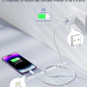 Cavo iPhone, 1.8M Ricarica Filo Caricatore iPhone Carica Rapida Certificato MFi Lungo Cavo Lightning USB Caricabatterie Cavetto per iPhone 11 12 13 14 Pro Max Plus Mini XS XR X 8 7 6 SE iPad